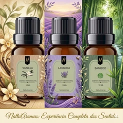Kit 3 Essências Hidrossolúveis 10ml Para Difusor e Umidificador de Ar - Bamboo, Lavanda e Vanilla Aromatizador de Ambien