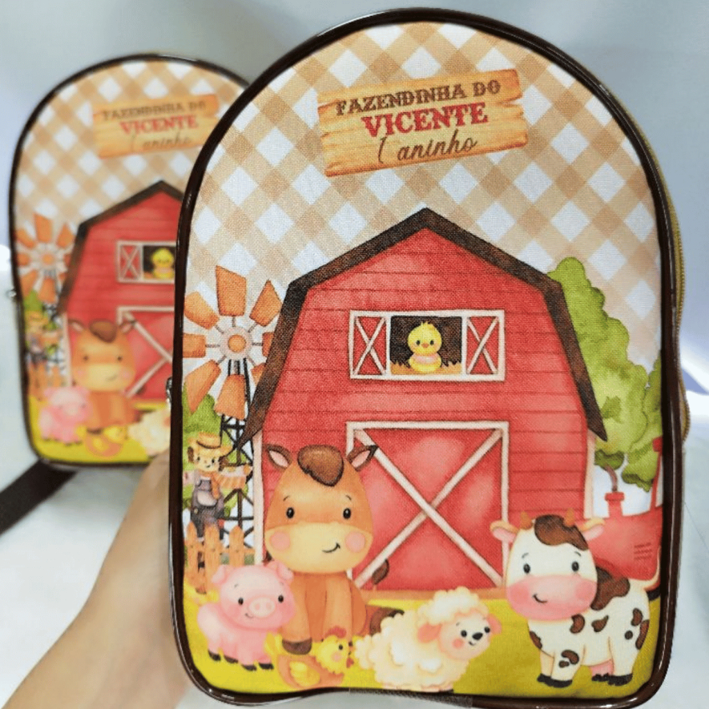 Kit 16 Mochilinhas Personalizadas Aniversario Lembrancinha Fazendinha Animais
