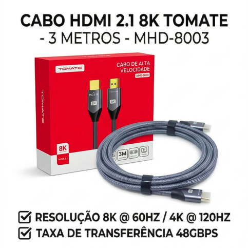 Cabo HDMI 2.1 8K Ultra HD 60Hz 3 Metros - Especial para PS5 Xbox Series X e PC Gamer em Oferta na Shopee