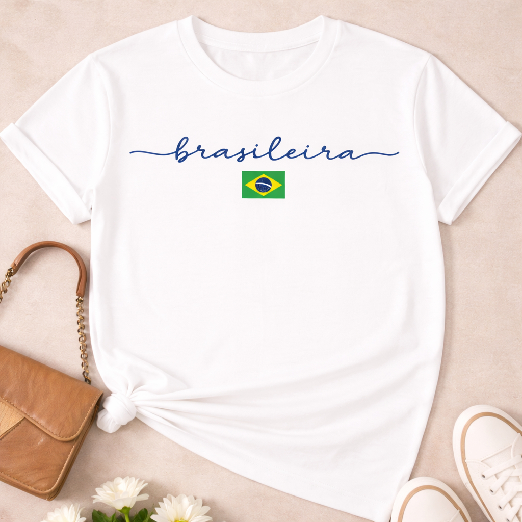 Camiseta Feminina Brasileira Copa Brasil 100% Algodão Estampa Minimalista Casual Confortável Premium Lançamento