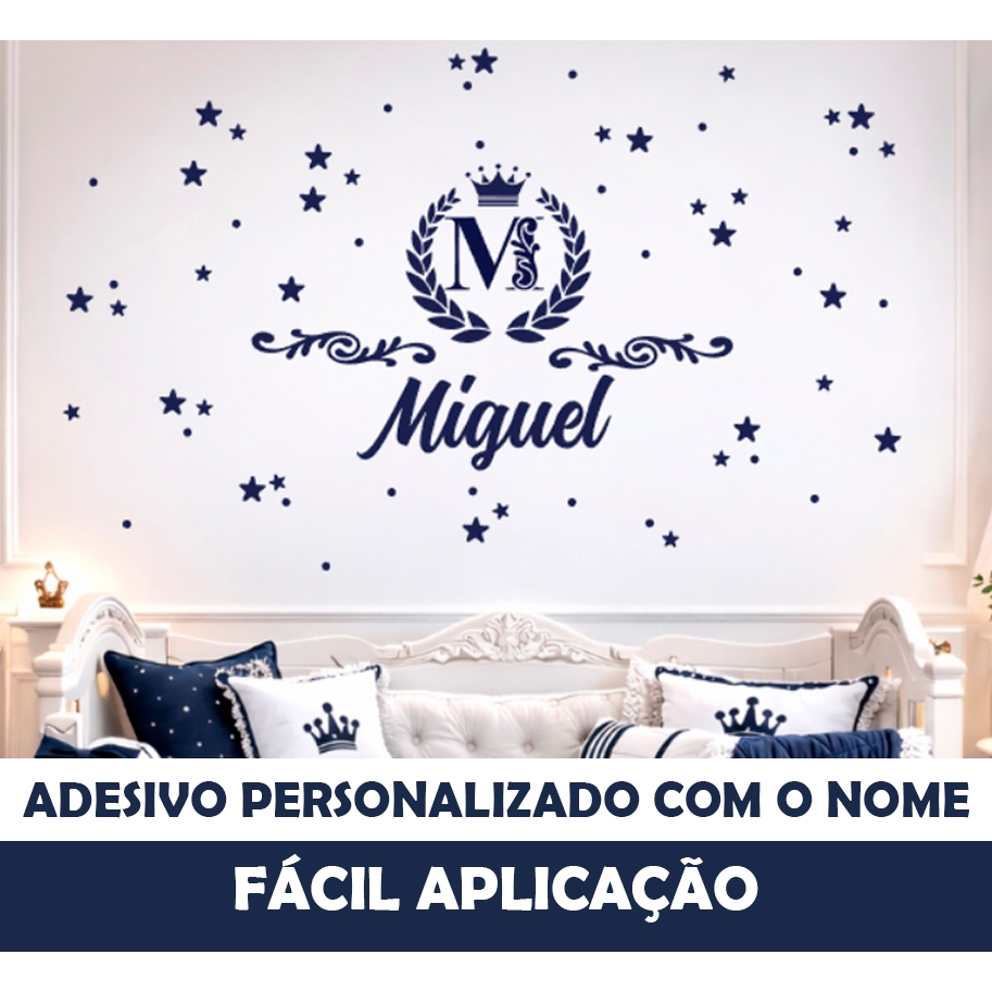 Adesivo de Parede Infantil Príncipe Realeza Coroa Estrelas | Decoração Quarto Menino Luxo Kit Berço
