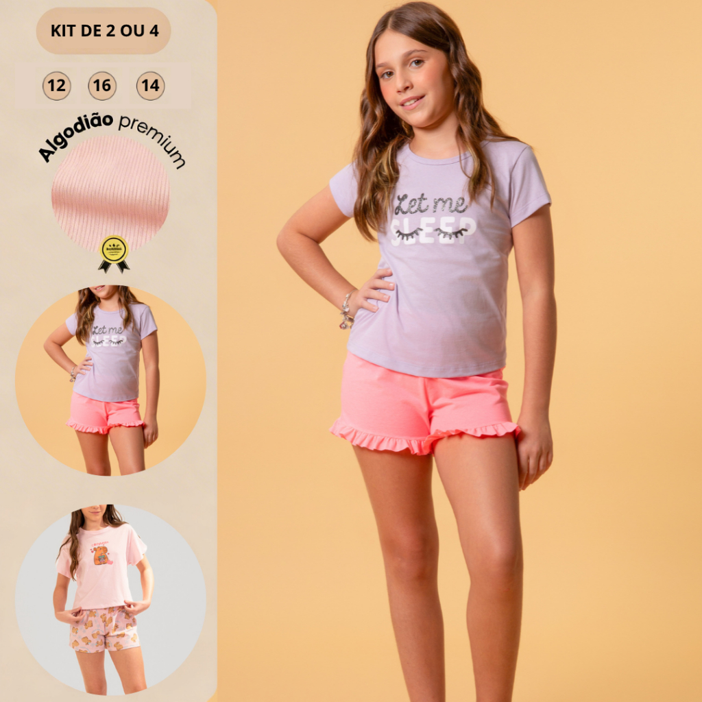 Kit Pijama Juvenil Adolescente Menina Verão Malha 100% Algodão Estampado