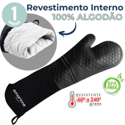 Luva Cozinha Térmica Forno Fogão 50cm Industrial Alta Temperatura Profissional Silicone Algodão