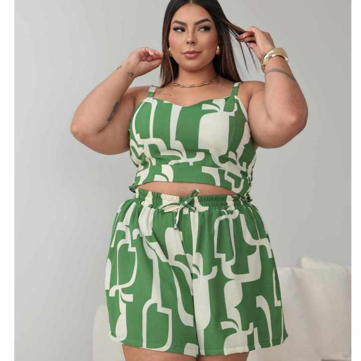 Conjunto  Plus Size feminino cropped  com bojo TAMANHO UNICO EXG 46 AO 50