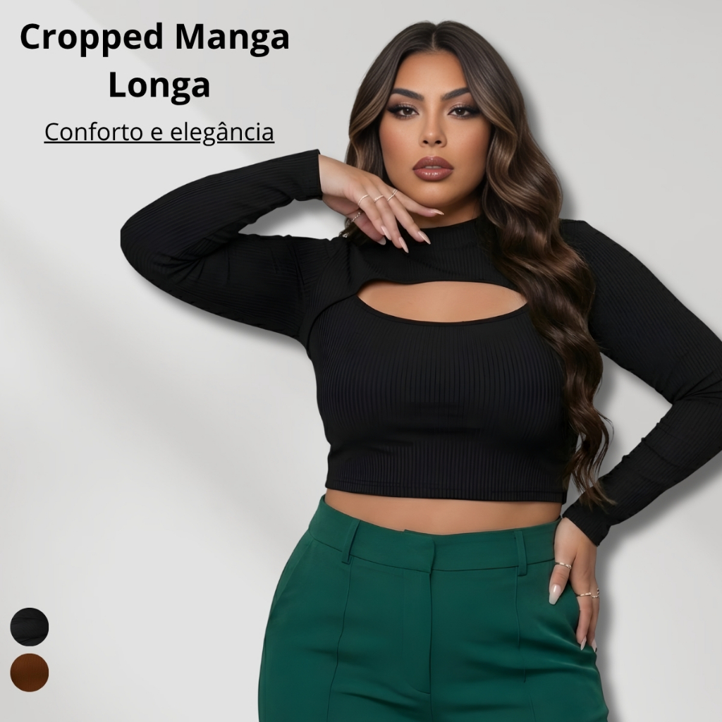 Cropped Feminino Plus Size Decote Vazado Moda Inverno em Oferta na Shopee