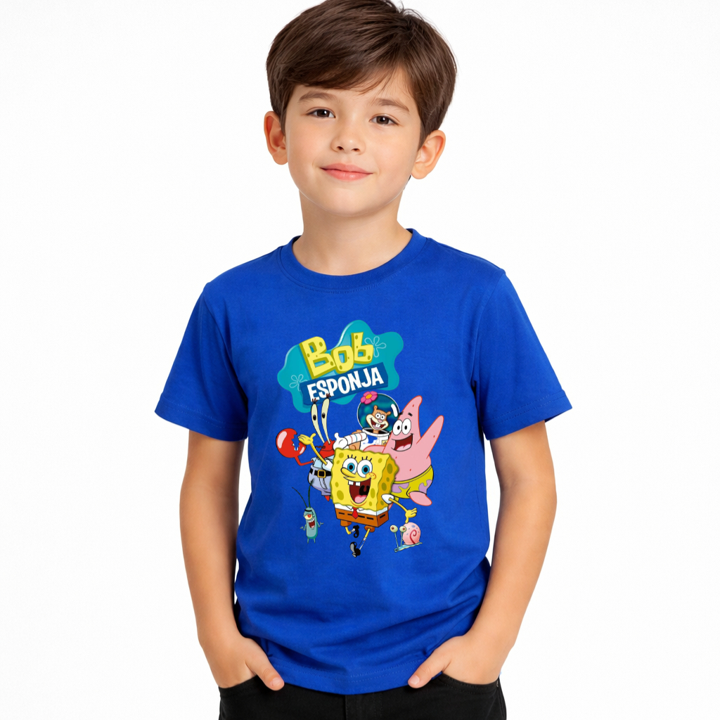 Camiseta Bob Esponja Infantil Masculina 100% Algodão Blusa Menino Tamanho 02 ao GG Oferta