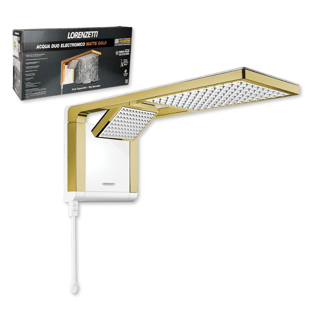 Chuveiro Lorenzetti Acqua Duo Ultra Branco Dourado Ducha Chuveiro 2 em 1 Alta Pressão Banho Conforto