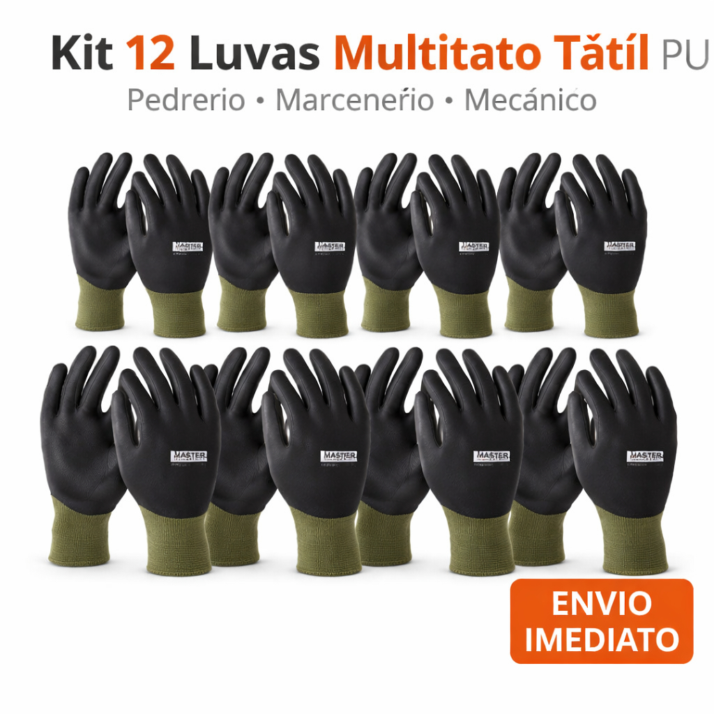 12 prs Luvas Multitato Tatil PU Pedreiro Marceneiro Mecanico Luva flexivel trabalho