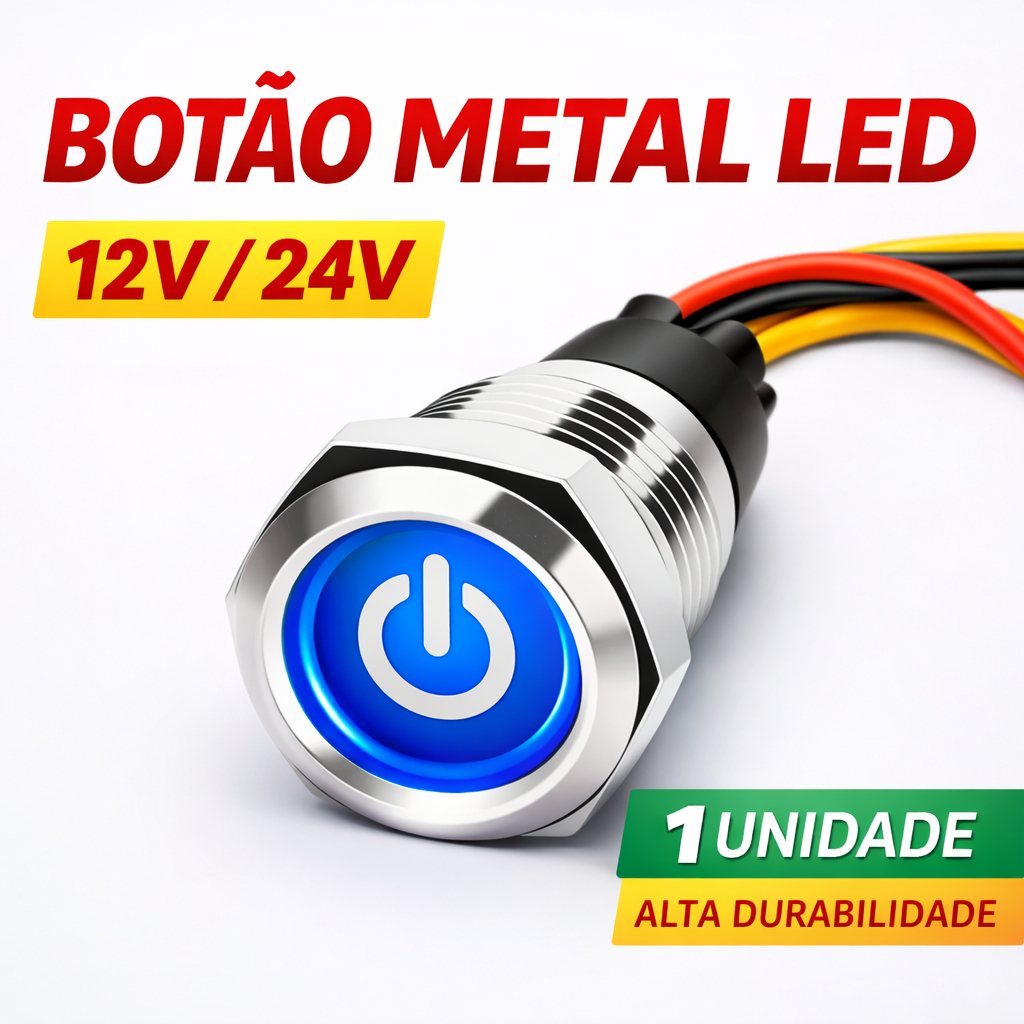 Botão Liga/Desliga LED Som Automotivo 12/24V Trava Chicote para Instalação de Áudio 19MM