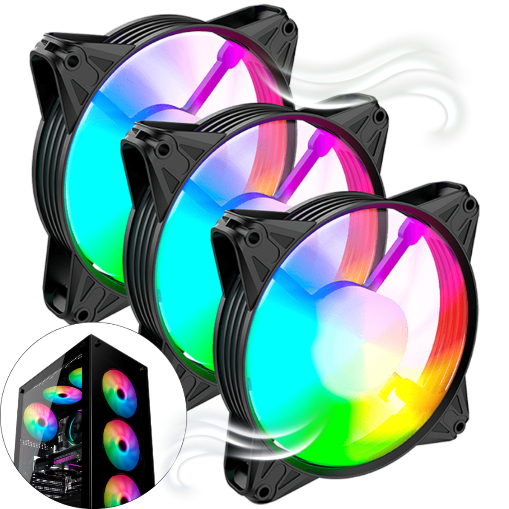 Kit 3 Cooler Fan Ventoinha Luz Led RGB 4 Pin Molex Gabinete Pc 120mm EURUS CLANM