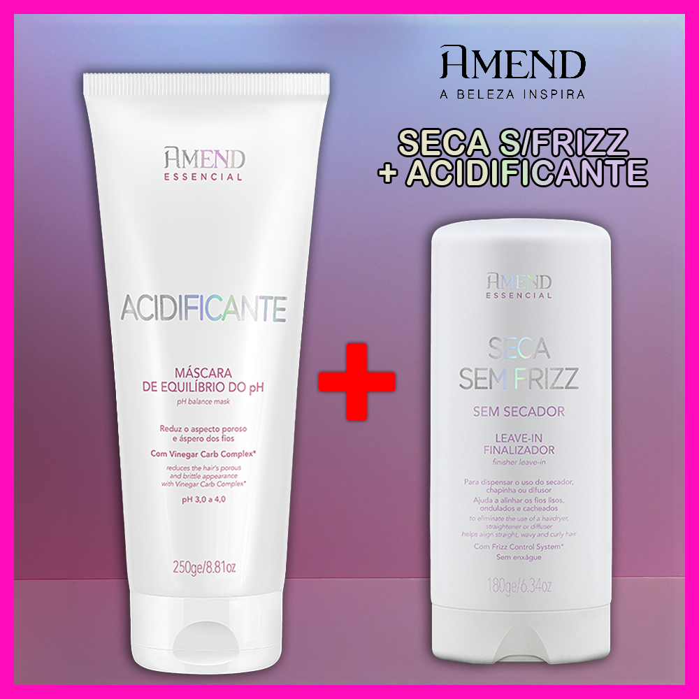 Amend Essencial Kit Seca Sem Frizz 180ml + Acidificante Máscara Equilíbrio do PH 250g (2 Produtos) em Oferta na Shopee