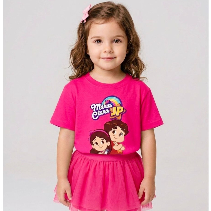 Camiseta Infantil Maria Clara e JP 100% Algodão Estampada Menina Blusa Casual Confortável — imagem 2 de 2
