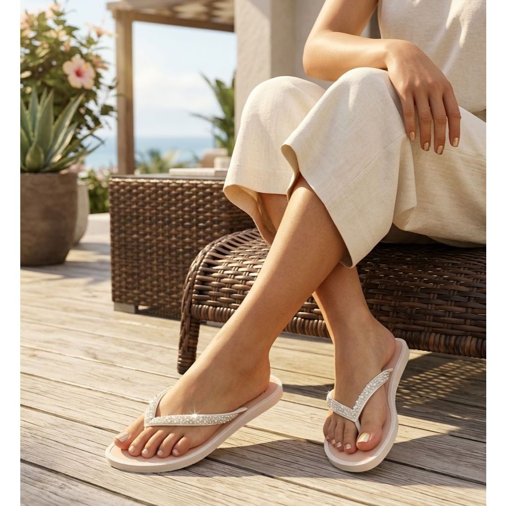 Chinelo Feminino Strass Globo Moderno Leve Confortável Versátil Moda Blogueira Rasteirinha