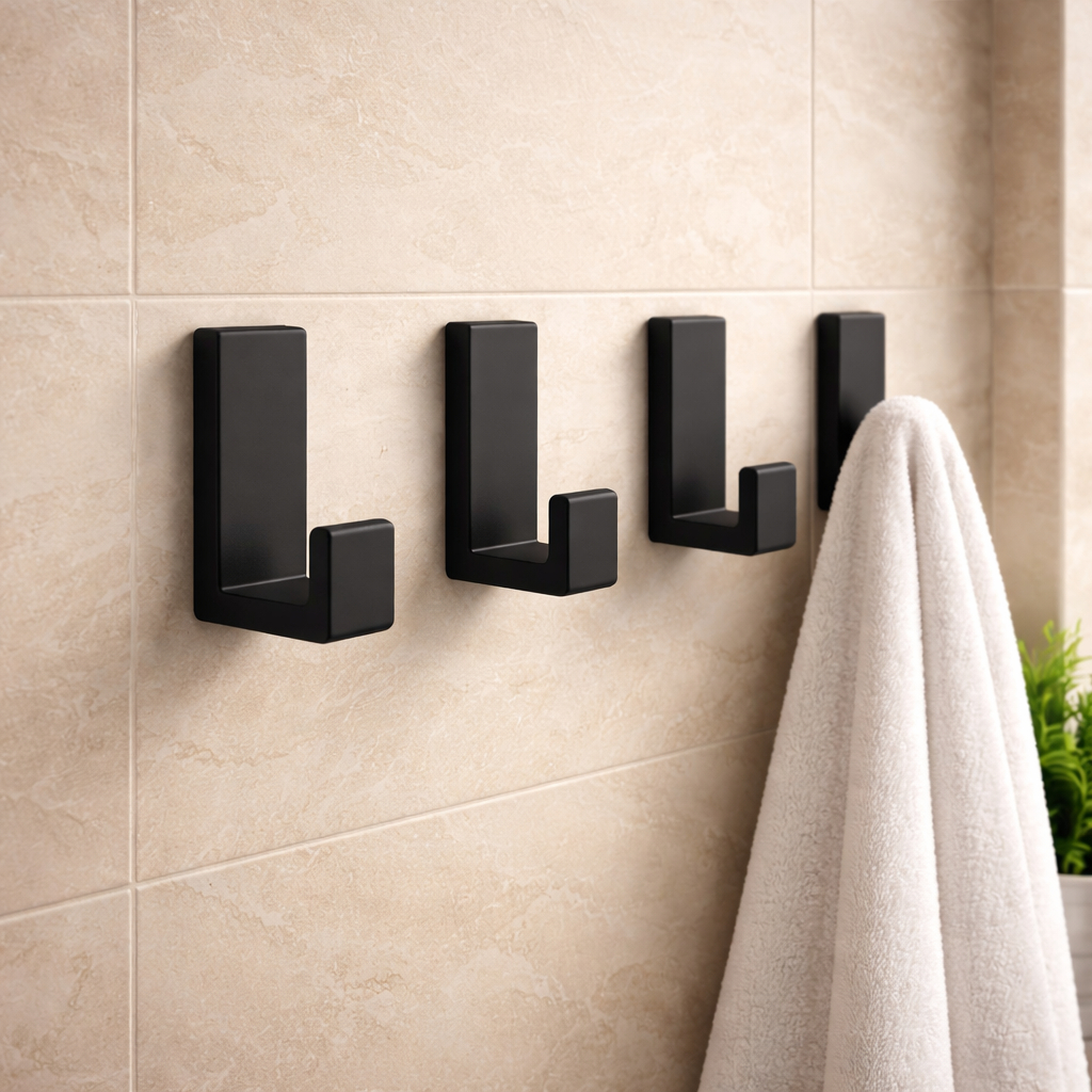 Cabide Gancho Adesivo de Parede com Fita Dupla Face 3M para Toalhas Banheiro Cor Preto Branco Porta
