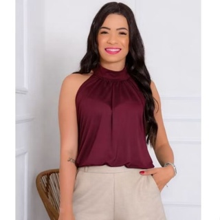 Blusa Regata Gola Alta Com Detalhe Franzido na Gola em Oferta na Shopee