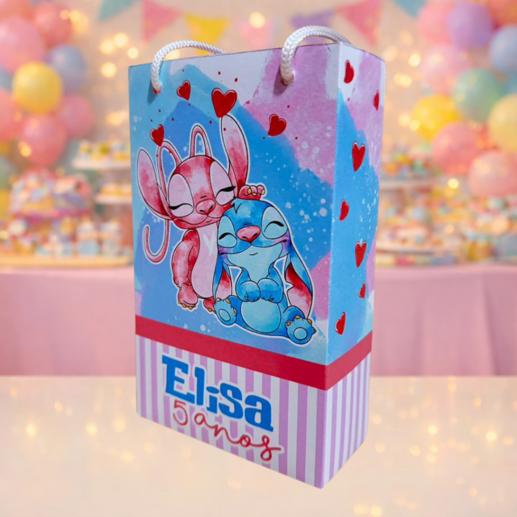 10 Sacolinhas personalizadas para lembrancinhas - Stitch e Angel