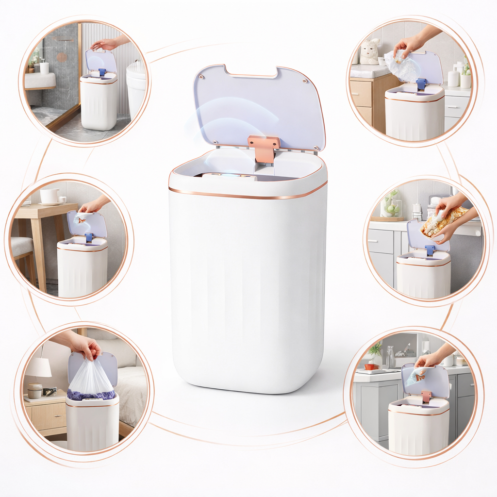 Lixeira Inteligente Automática Sensor Movimento Banheiro Cozinha Compacta Tampa Flip Silenciosa 22l