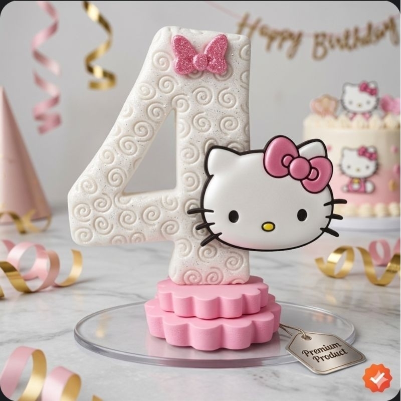 Vela de Aniversário Hello Kitty Biscuit Personalizada com Idade + Pavio Mágico