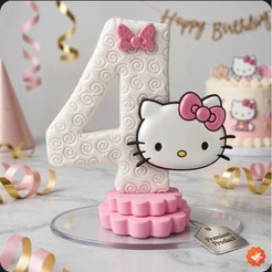 Vela de Aniversário Hello Kitty Biscuit Personalizada com Idade ROSA + Pavio Mágico