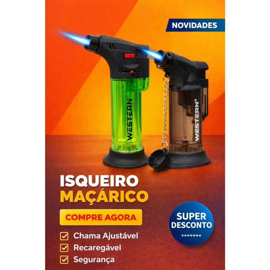 Maçarico Mini Pequeno e Médio Portátil Recarregável Com Trava Cozinha Isqueiro