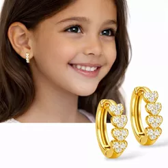 Brinco Argolinha Click Cravejado Infantil Banhado Ouro 18k