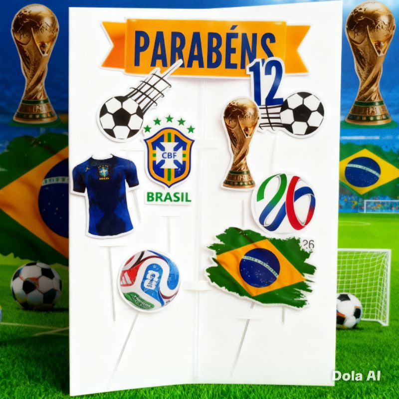 Topo Topper de bolo personalizado Copa do Mundo 2026