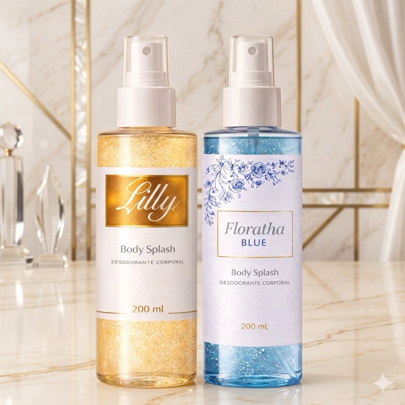 Kit 2 Body Splash Lily + Florata Blue 200ml cada com gliter