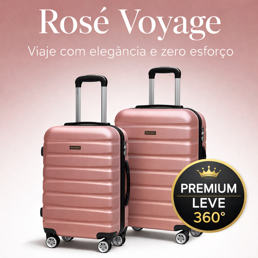 Kit Mala de Viagem Rosa Premium 18” e 20” com Rodinhas 360° Leve Resistente Bagagem de Mão Rosé Voyage