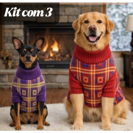 Kit 3 Roupas de Lã Cachorro Grande GG XG EXG Tricot Macio Conforto Térmico Dias Frios Cores Sortidas