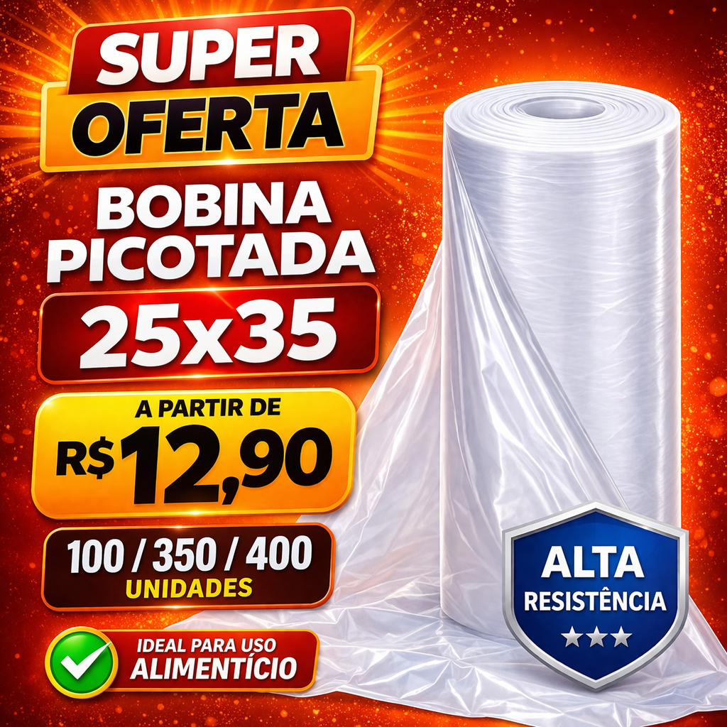 Bobina Picotada 25x35 Para Freezer Alimentos Promoção Queima de Estoque 100 350 400 Sacos em Oferta na Shopee
