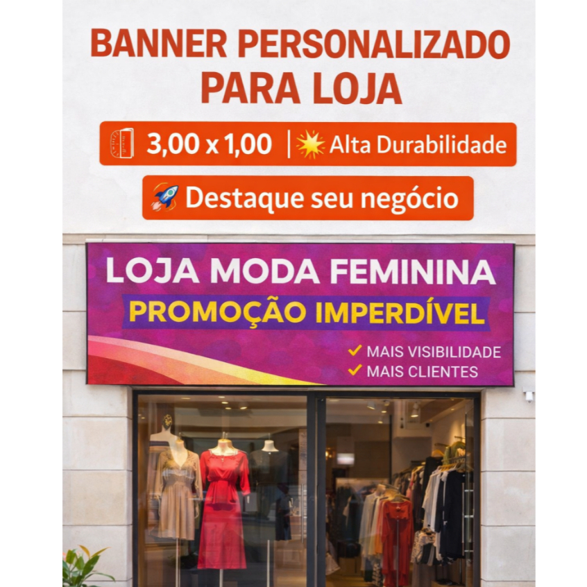 Banner Lona Personalizado 3x1m | Faixa para Fachada Loja Promoção Mercado Salão Envio Rápido
