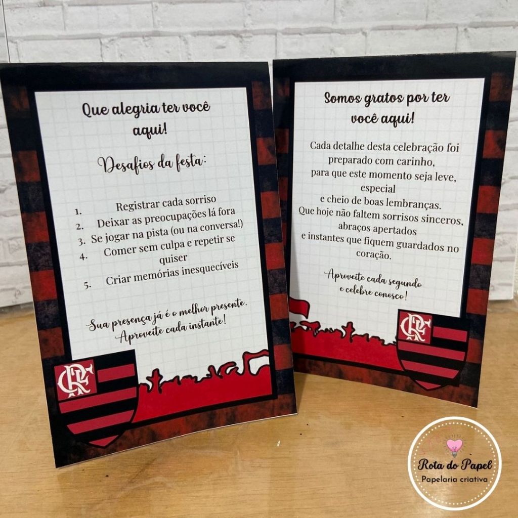 Plaquinhas de Mesa Flamengo | Desafio da Festa Infantil | Decoração de Mesa | 10 a 40 Unidades