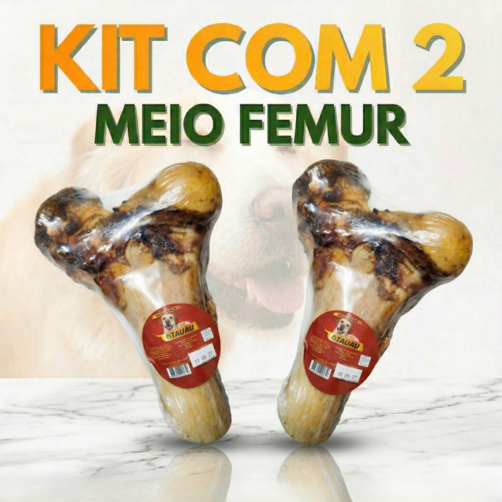 Kit 2 Osso Petisco Pet Meio Fêmur Bovino Grande Desidratado 100% Natural Defumado Para Cães