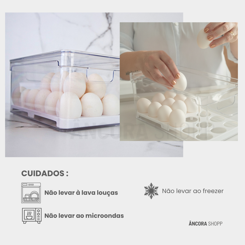 Porta Ovos e Organizador de Geladeira Com Tampa Clear Fresh 36 Unidades em Acrílico Ou Multiuso