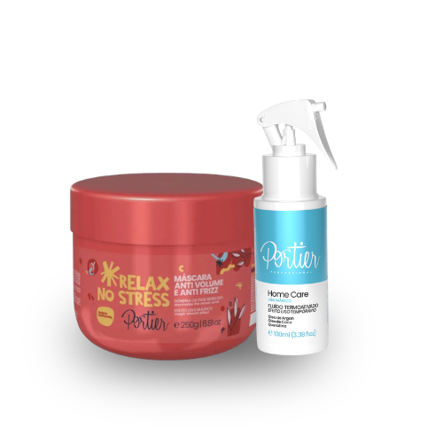 Kit Anti-Frizz e Controle de Volume Portier – Máscara Relax No Stress 250g + Liso Mágico Fluído Termoativado 100ml