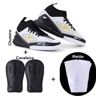 Chuteira futsal, cano medio meinhasola colada e costurada+meiao +caneleira de brinde em Oferta na Shopee