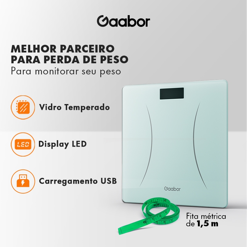 Gaabor Balança Digital Alta com Display LED Grande e Tela HD Até 180kg Com Preto