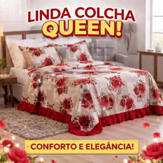 Colcha Queen Kit 3 Peças Cobreleito Vermelho Roupa De Cama Antialérgica em Oferta na Shopee