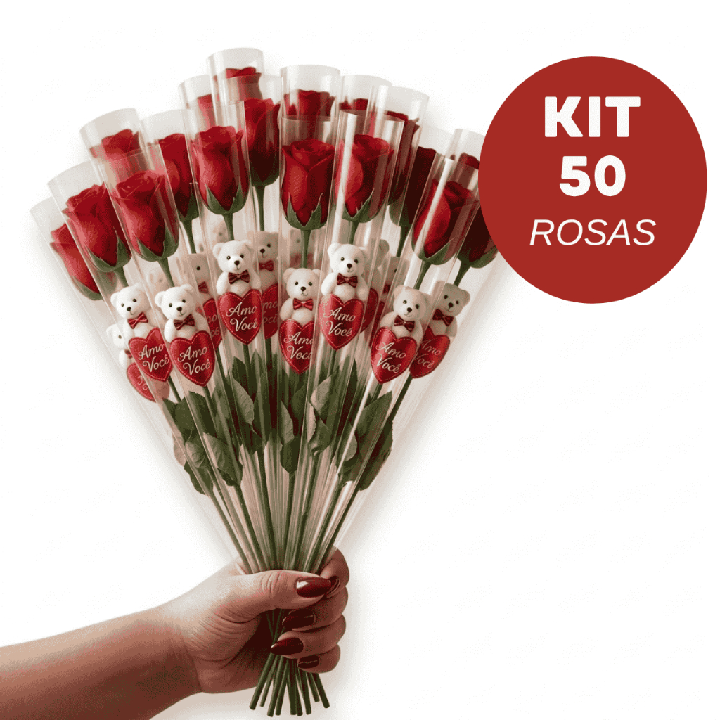 Presente Dia das Mães - Kit 50 Rosas Vermelhas Embalada Lembrancinha Dia das Mães