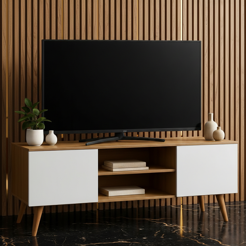 QUEIMA DE ESTOQUE - Rack de TV até 50 Polegadas para Sala com Pés Palito, Nicho e 2 Portas