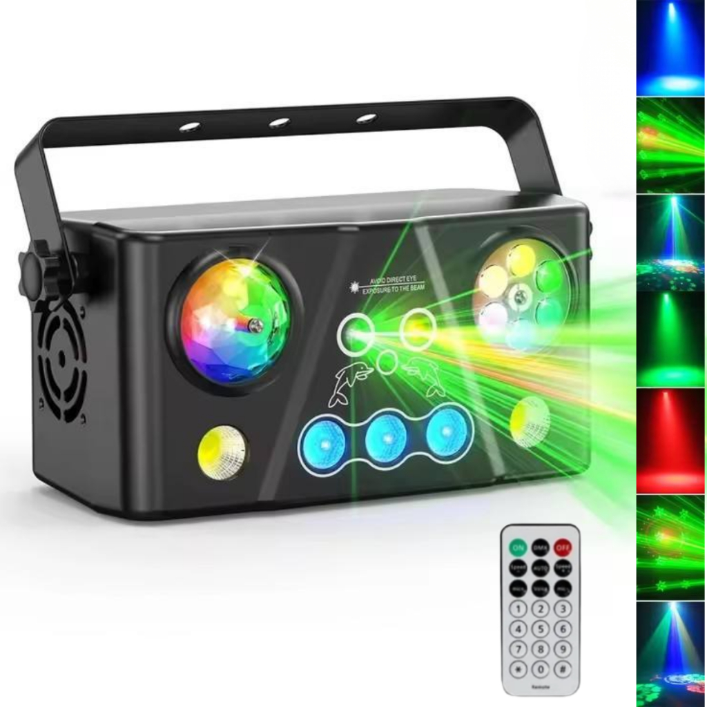 Canhão Raio Laser Holográfico Rgb C/ Controle Festa 5 em 1 Bola Magica Potente FIVEINONE