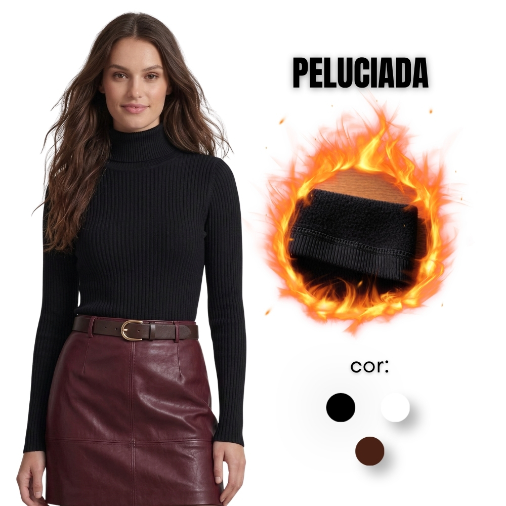 Blusa Feminina Manga Longa Gola Alta Rolê Cacharrel Flanelada Grossa Peluciada Termica Canelada