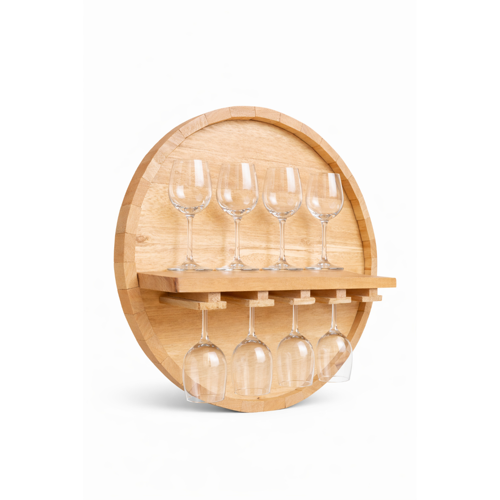 Suporte para Taças e Vinhos de Madeira Tipo Barril Porta Taças Adega de Parede Decorativa