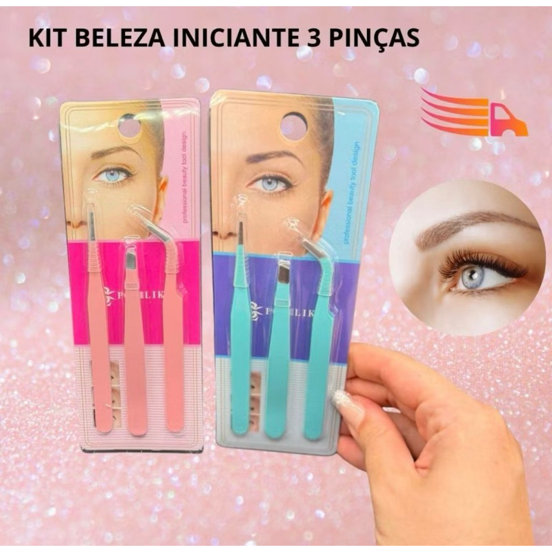 Kit 3 Pinças Iniciante Sobrancelha Cílios Artesanato Utilidades Ponta Reta Ponta Curva Chanfrada no Brasil