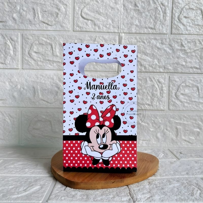PEGUE E MONTE - Sacolinha Surpresa Personalizada Minnie Vermelha - Tamanho PP-Festa Infantil-Aniversário–Lembrancinha