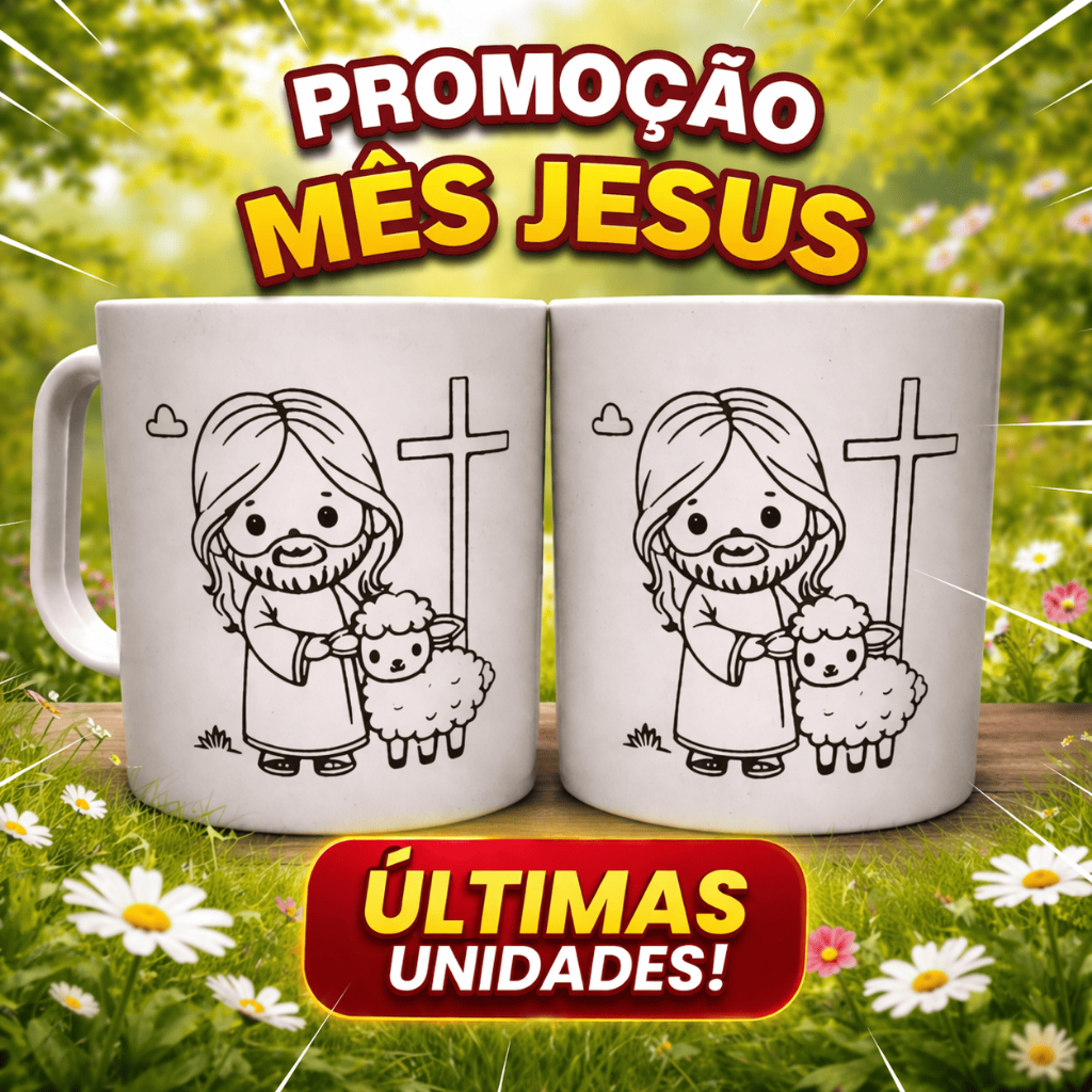Kit 40 Canecas Jesus e a Ovelhinha plástico 320ml chocolate lembrancinha divertido crianças