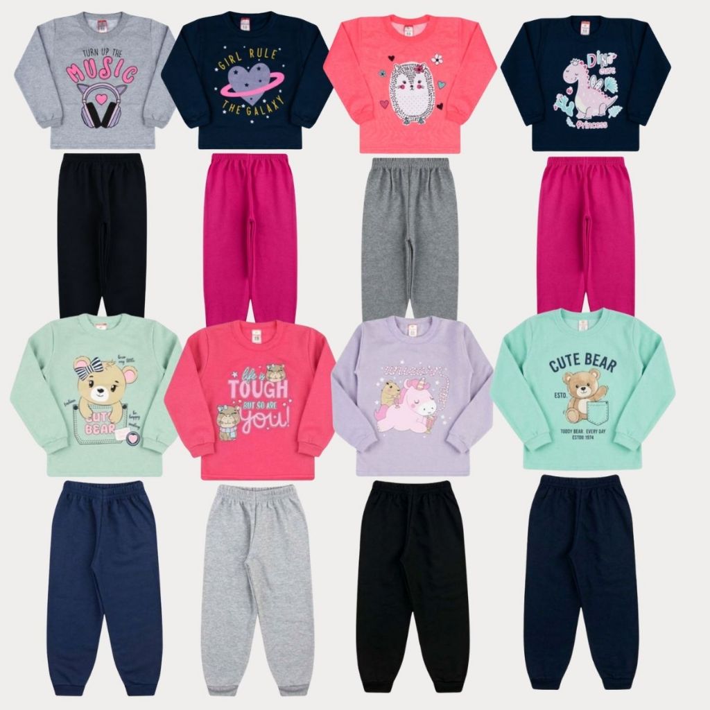 Kit 6 Peças Moletom Menina Infantil 4 Peças Moletom Roupa Feminina Sortida 1 ao 8 Frio Quentinho Inverno