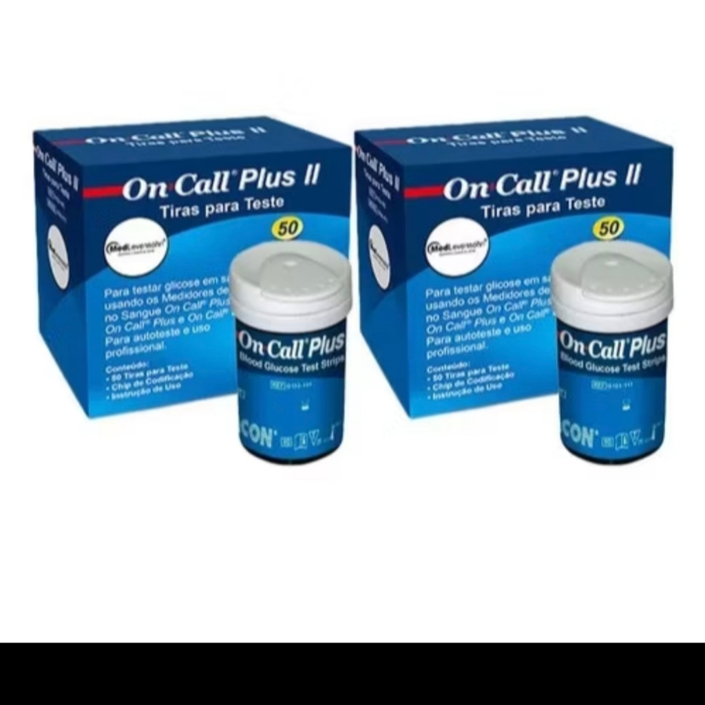 100 FITAS PARA MEDIR GLICEMIA ONCALL PLUS 2 TIRAS DE GLICOSE ONCALL PLUS 2 FRASCOS