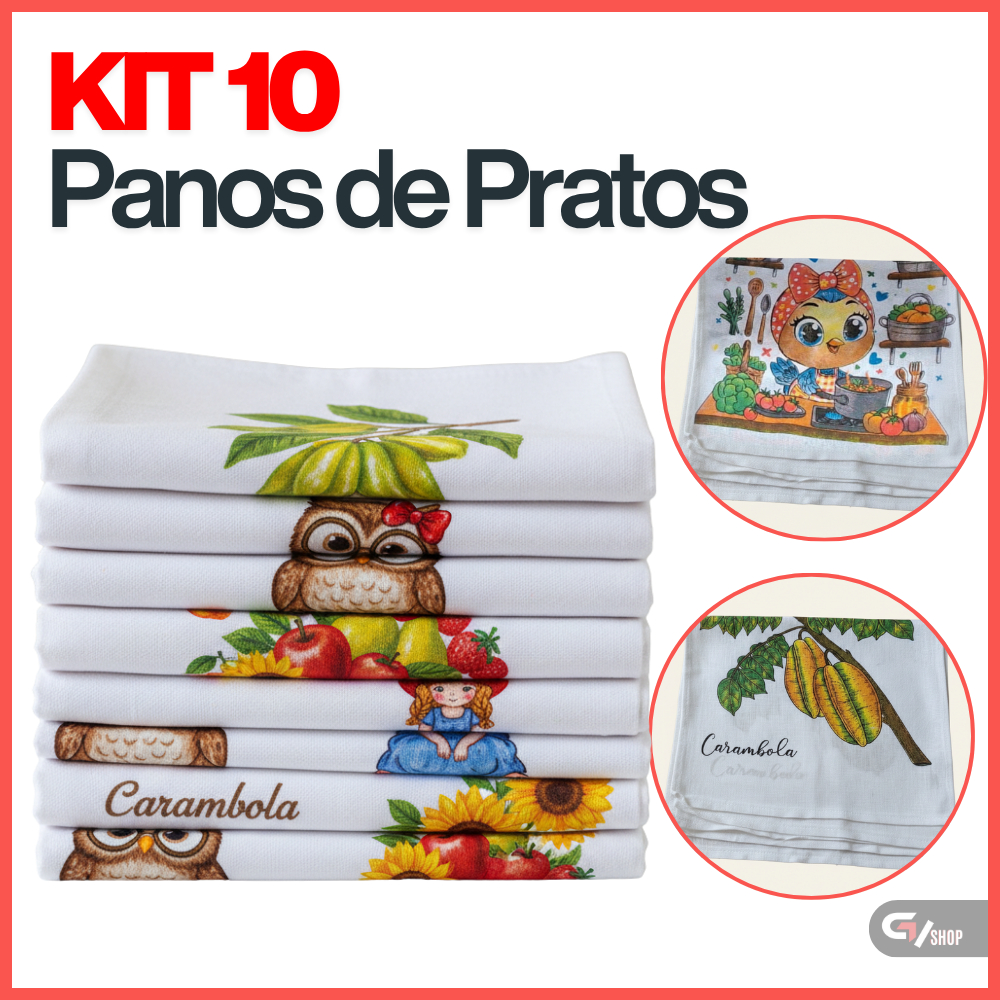 Pano De Prato Atacado Estampado Colorido Premium Bainha Kit Com 10 Peças  100% Algodão Alta Qualidade