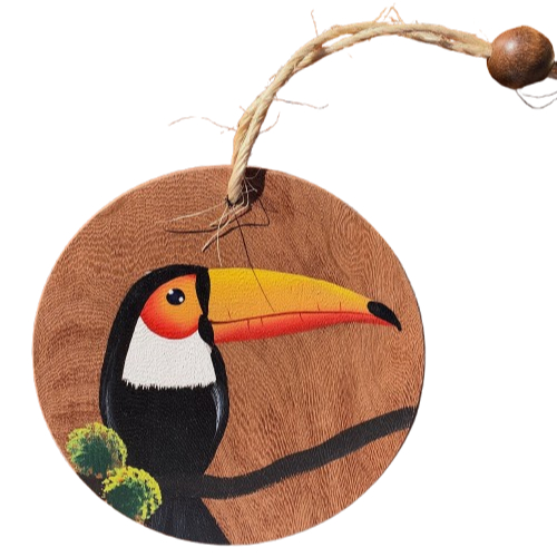 Enfeite de Parede Tucano Pintado Artesanalmente Bolacha Em Madeira Decorativa